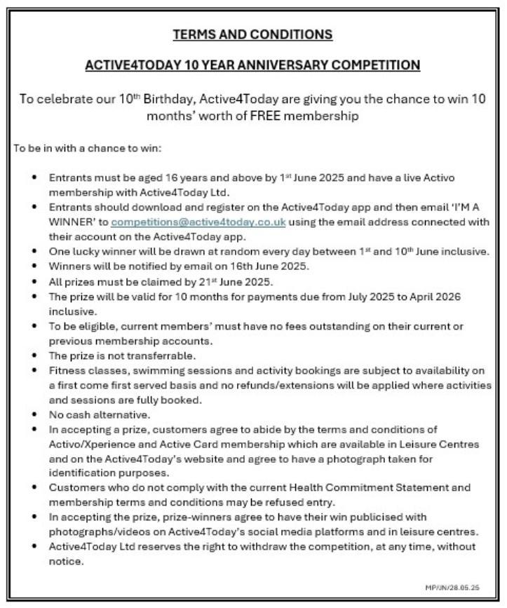 10th anniver t's and c's